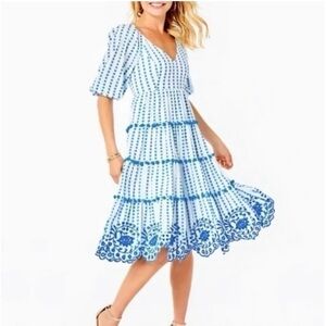 Lilly Pulitzer Dress Blue Flare Gingham Stripe Dress